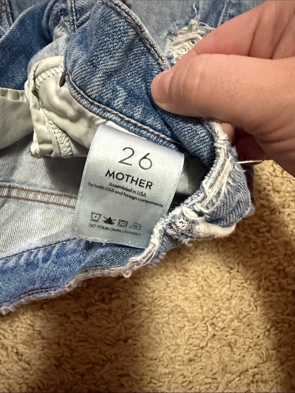 MOTHER Blue Straight-Leg Distressed Jeans with Paint Accents - Picture 4 of 6